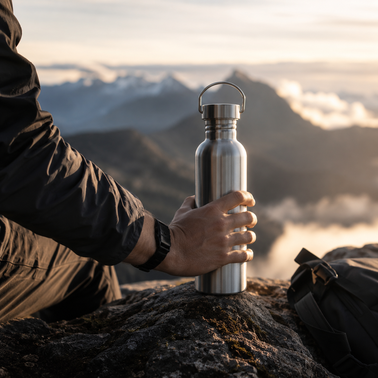 Wide-mouth stainless steel sports water bottle
