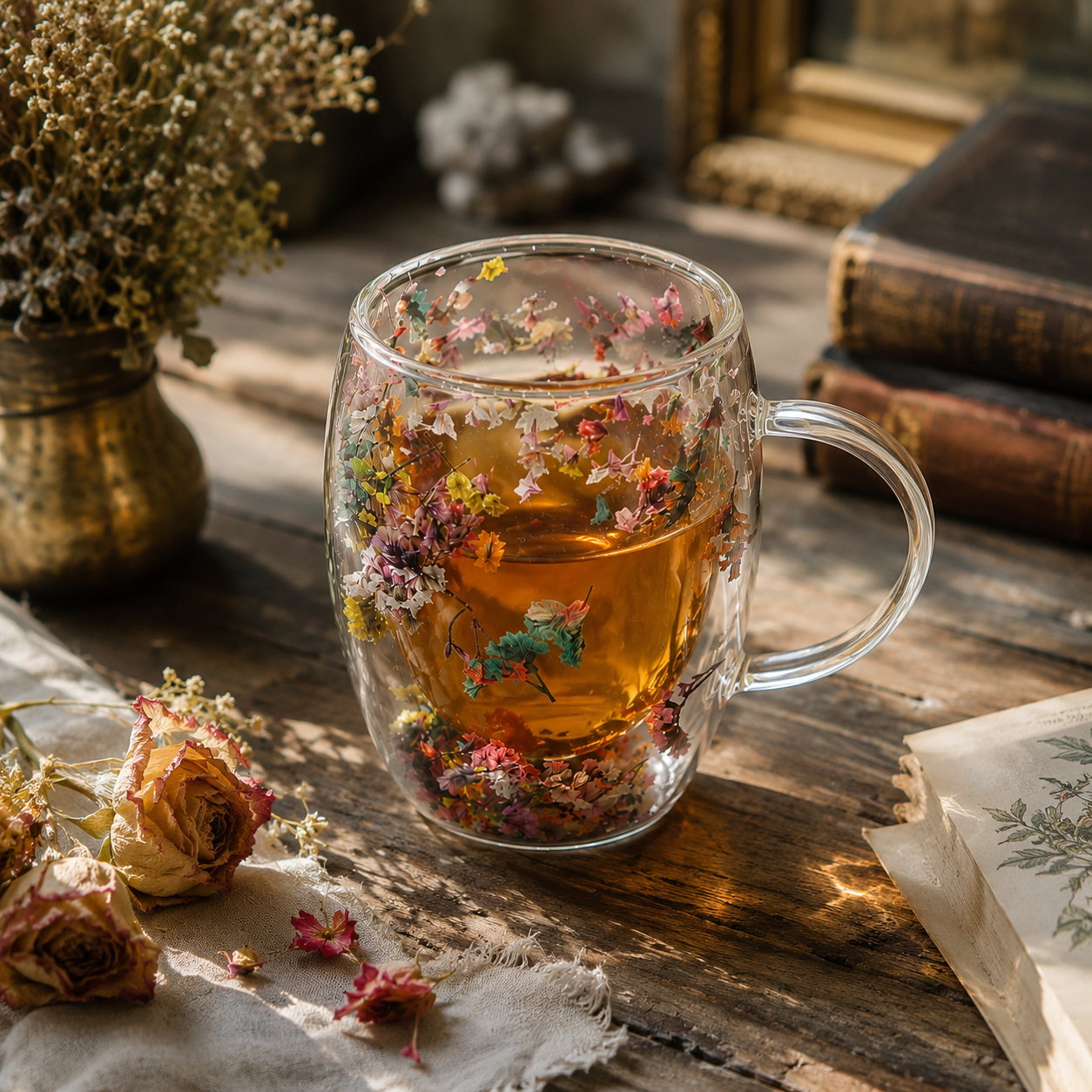 Double-Walled Dried Flower Glass Mug