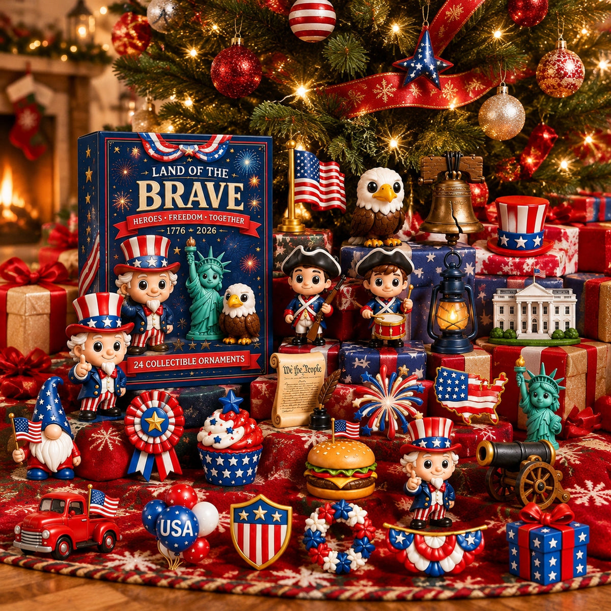 250 Years American Spirit ornament gift box by Christmas tree