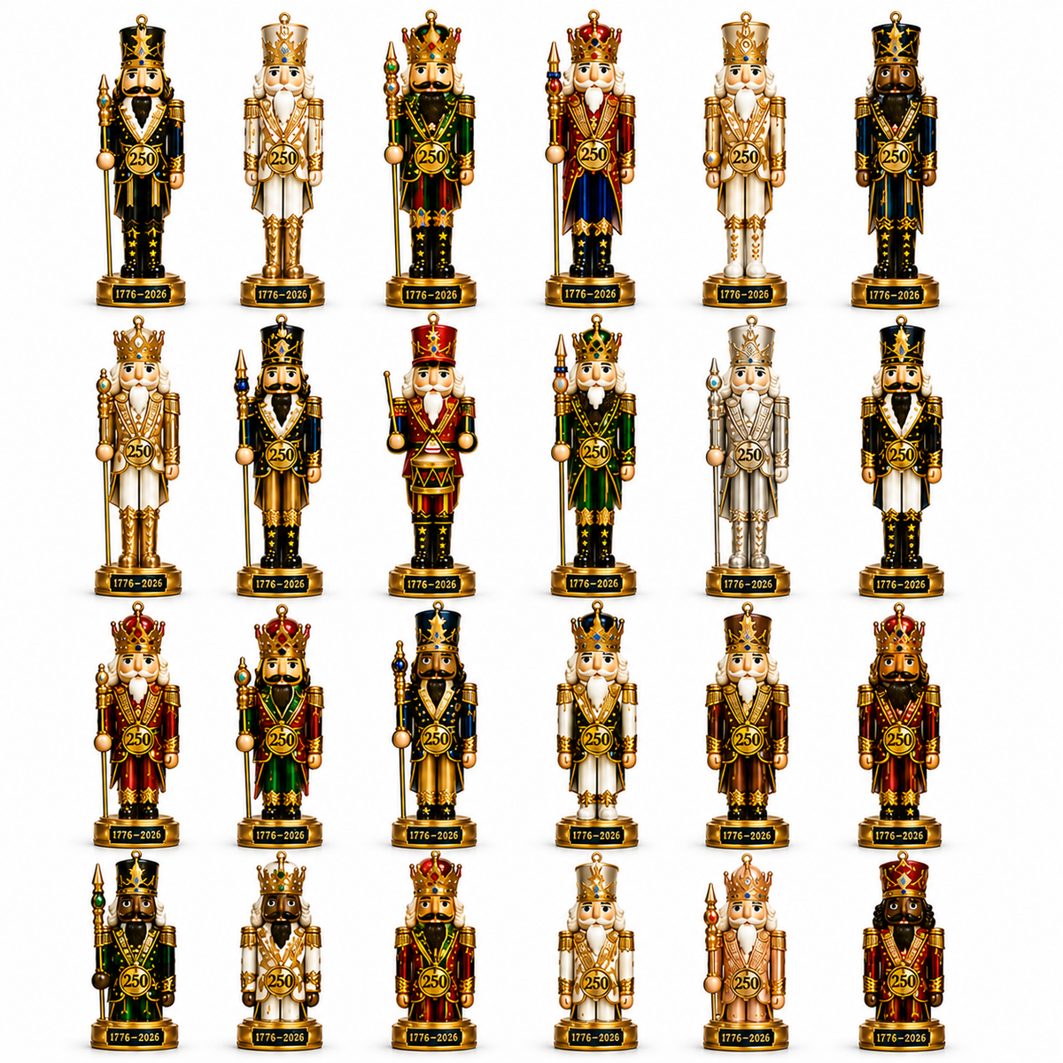 24 different 250th anniversary nutcracker designs