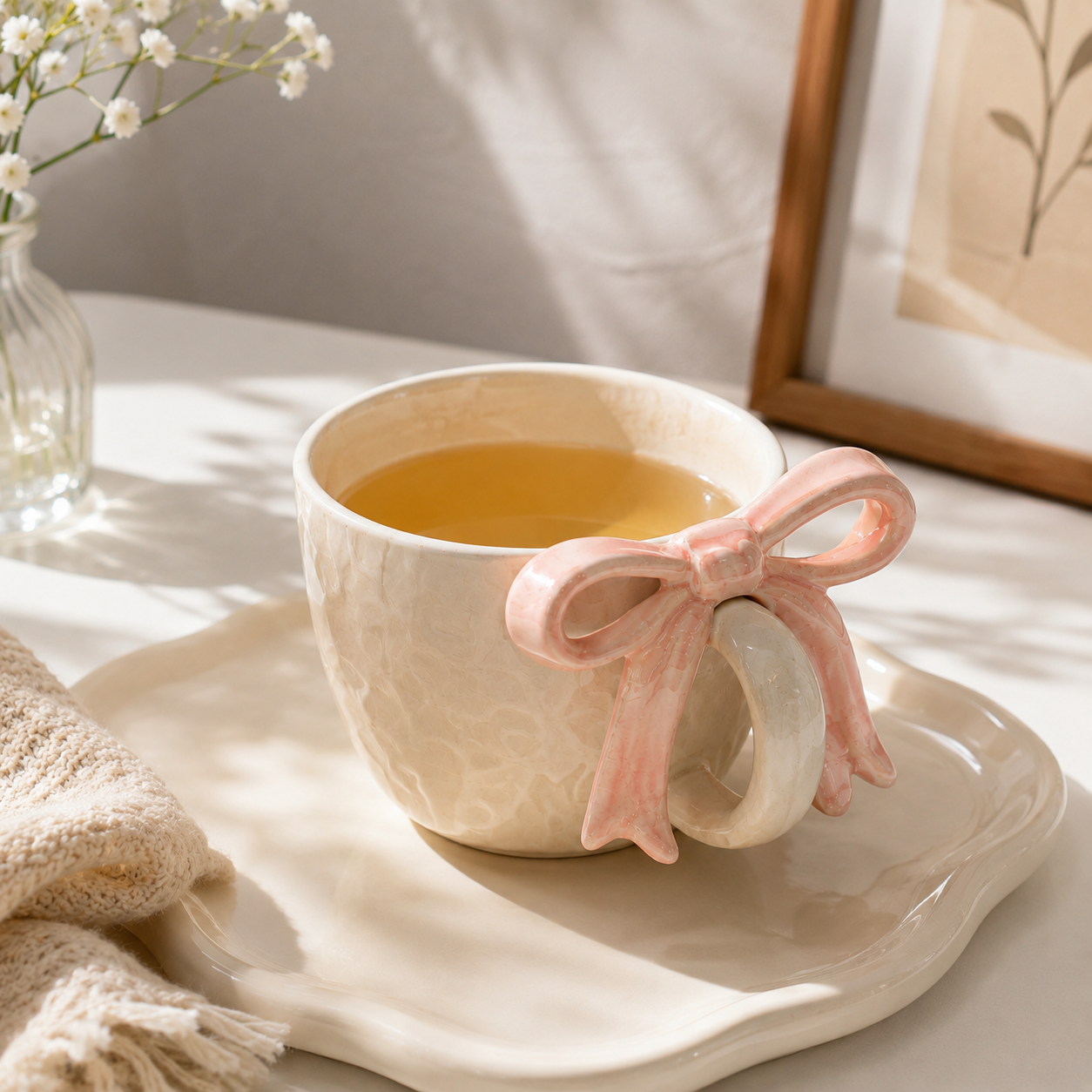 Elegant Pearlescent Ceramic Bow Tie Mug