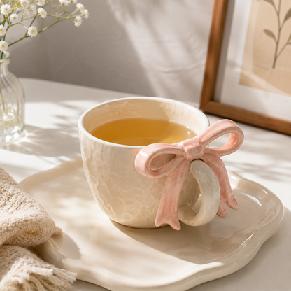 Elegant Pearlescent Ceramic Bow Tie Mug