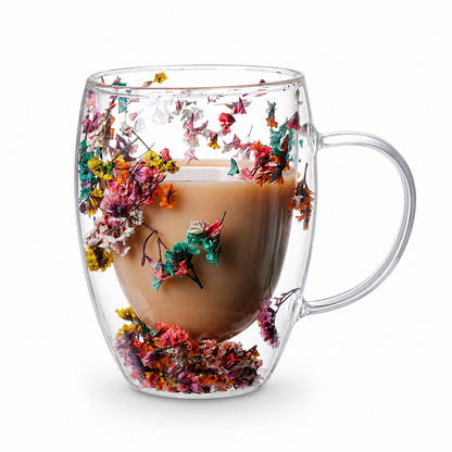 Double-Walled Dried Flower Glass Mug