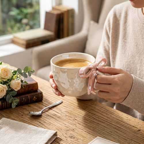 Elegant Pearlescent Ceramic Bow Tie Mug