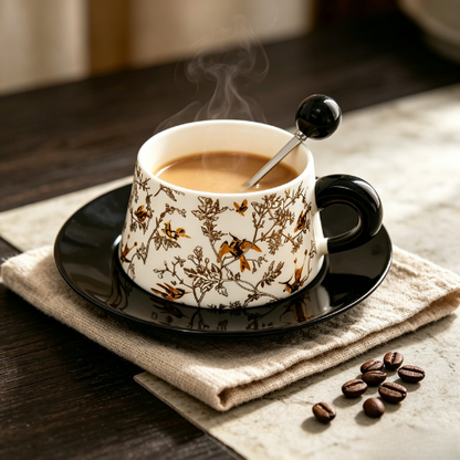 Vintage Elegant Ceramic Coffee Cup and Saucer Set