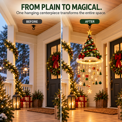 🎄 Lighted Christmas Hanging Chandelier – Tree and Santa hat holiday decorations