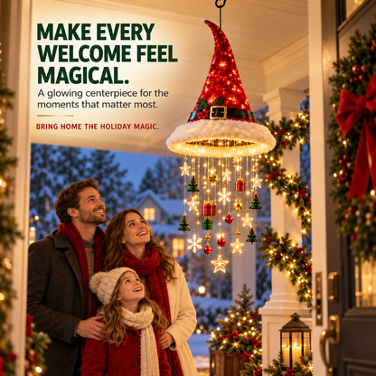 🎄 Lighted Christmas Hanging Chandelier – Tree and Santa hat holiday decorations