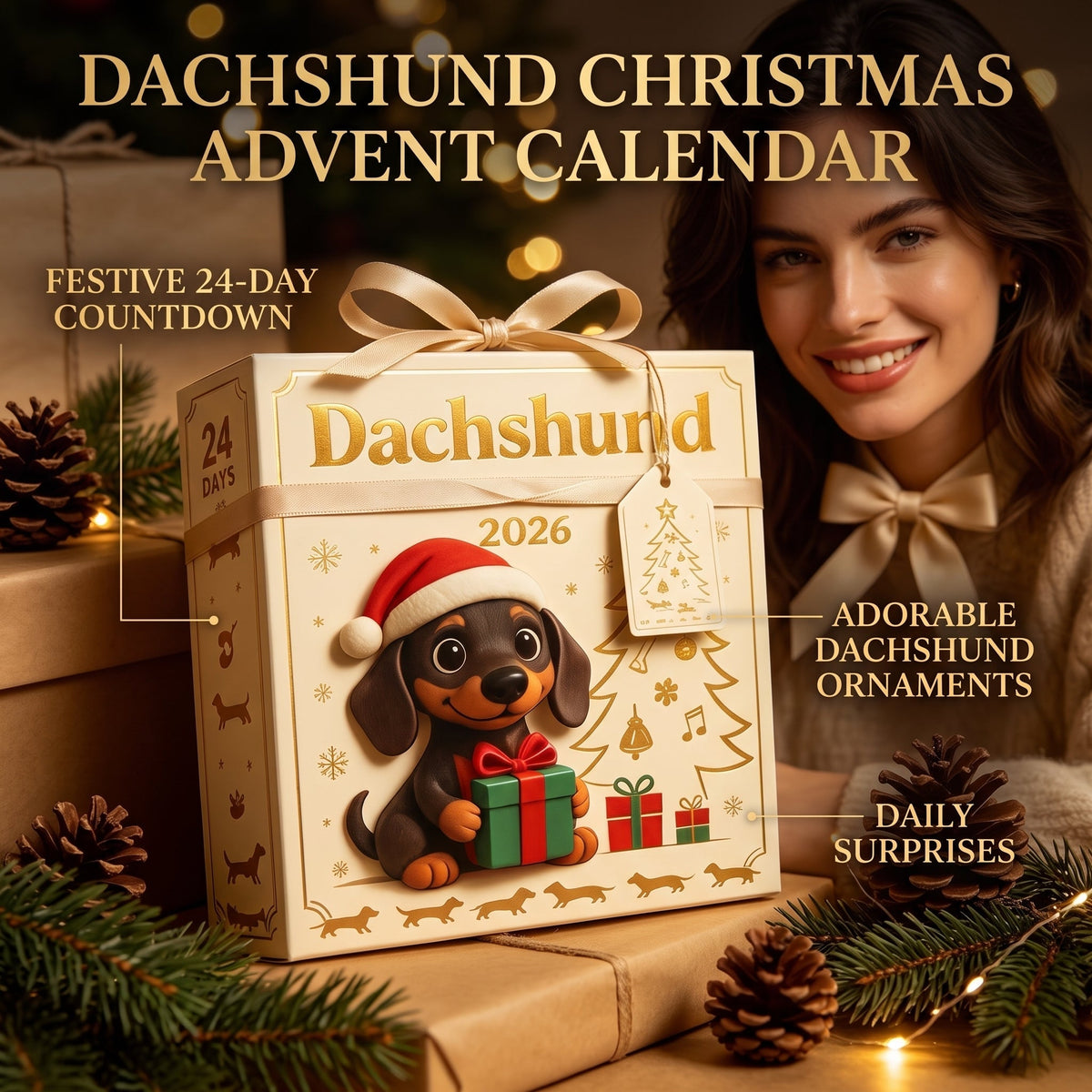 Dachshund advent calendar ornament details