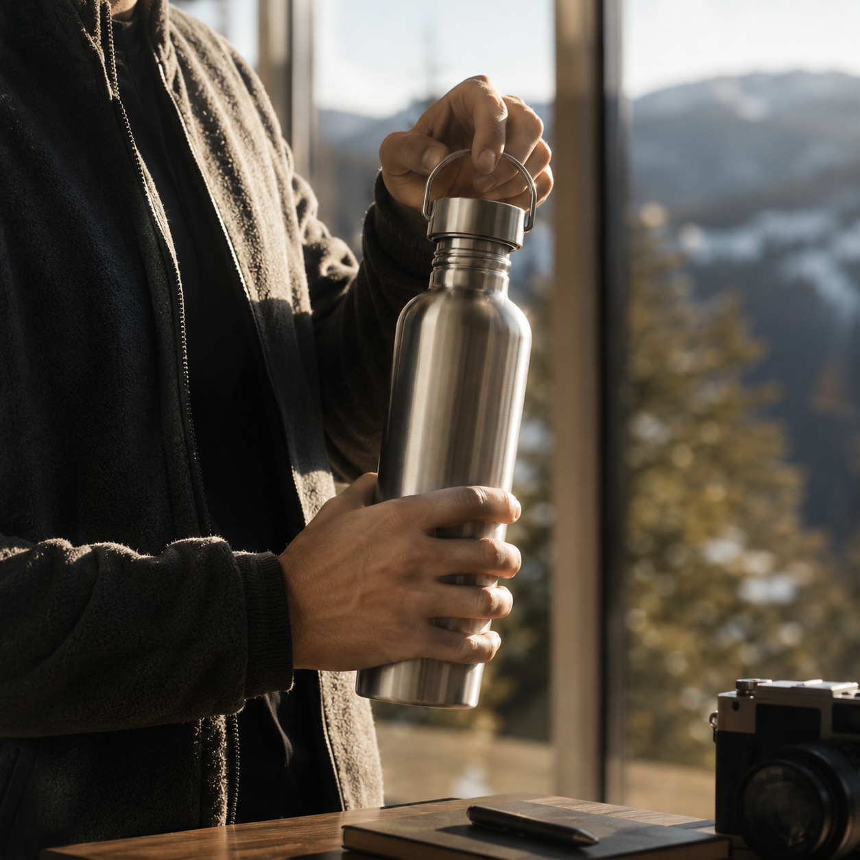 Wide-mouth stainless steel sports water bottle