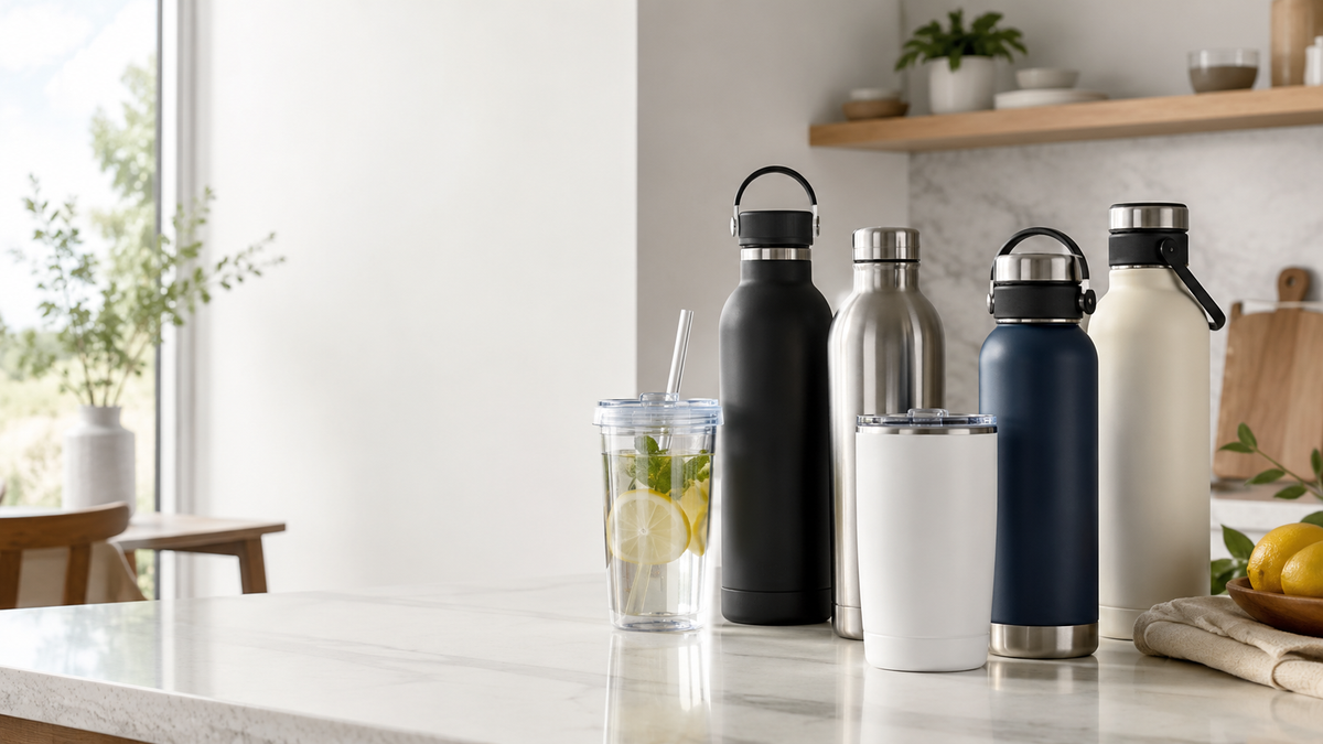 Curated drinkware in a warm modern home