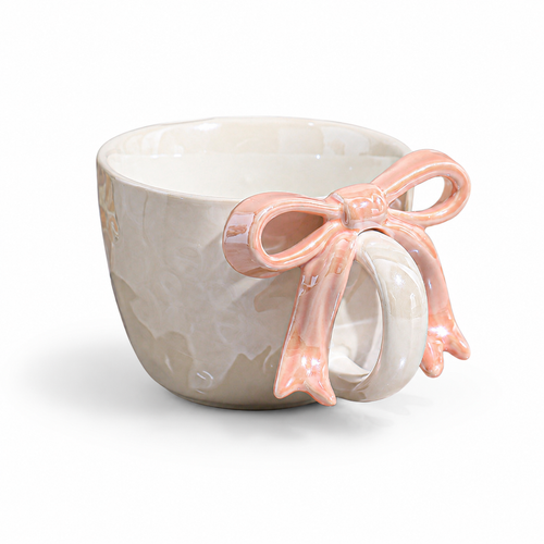 Elegant Pearlescent Ceramic Bow Tie Mug