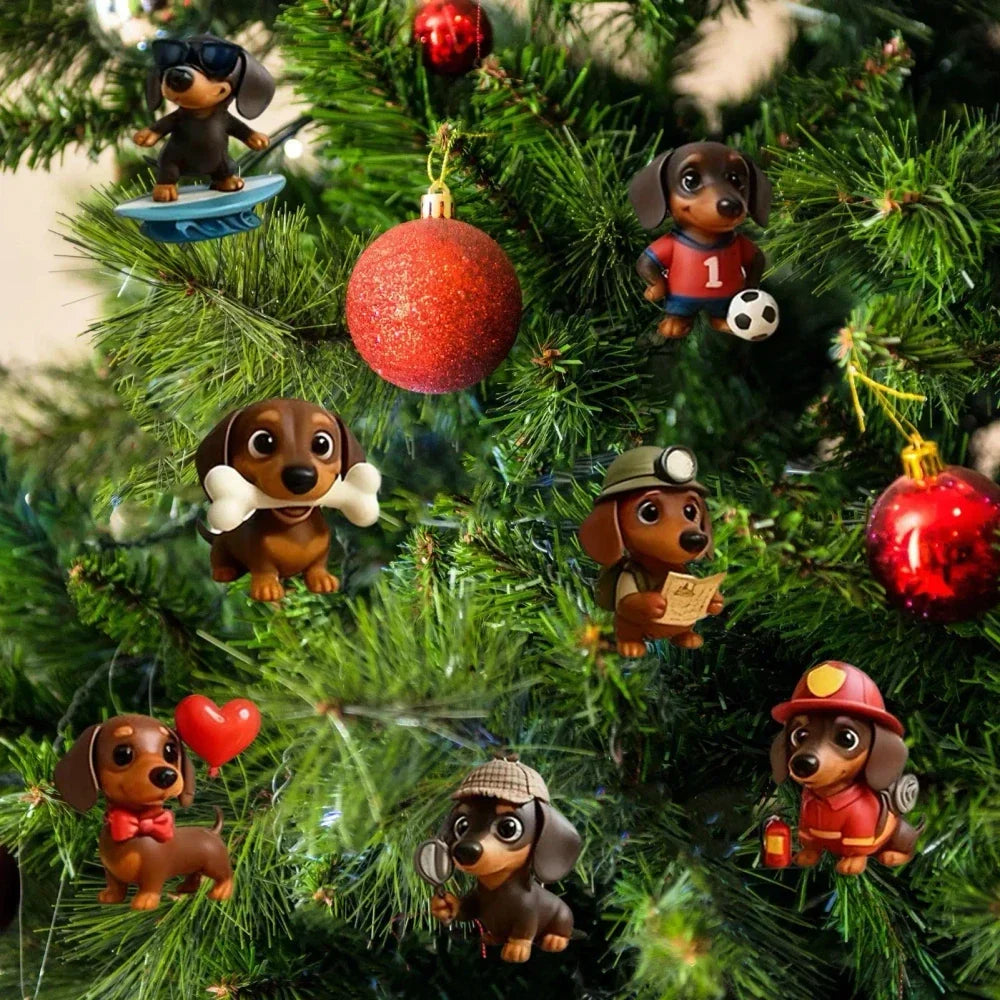 Dachshund ornaments on Christmas tree