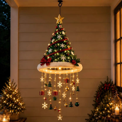 🎄 Lighted Christmas Hanging Chandelier – Tree and Santa hat holiday decorations