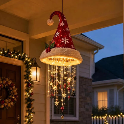 🎄 Lighted Christmas Hanging Chandelier – Tree and Santa hat holiday decorations